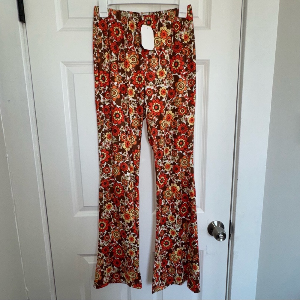 NEW Solyhux Retro Floral Print Flare Pants